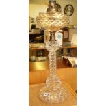 Victorian cut glass oil lamp base with reservoir 20" tall