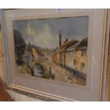 Watercolour by Dorothy Bradshaw S.W.A. (1897- ) of Otterton village street, signed and labelled