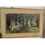 Valerie Masters, a 1960's impressionist oil on board of a garden party in original period frame,