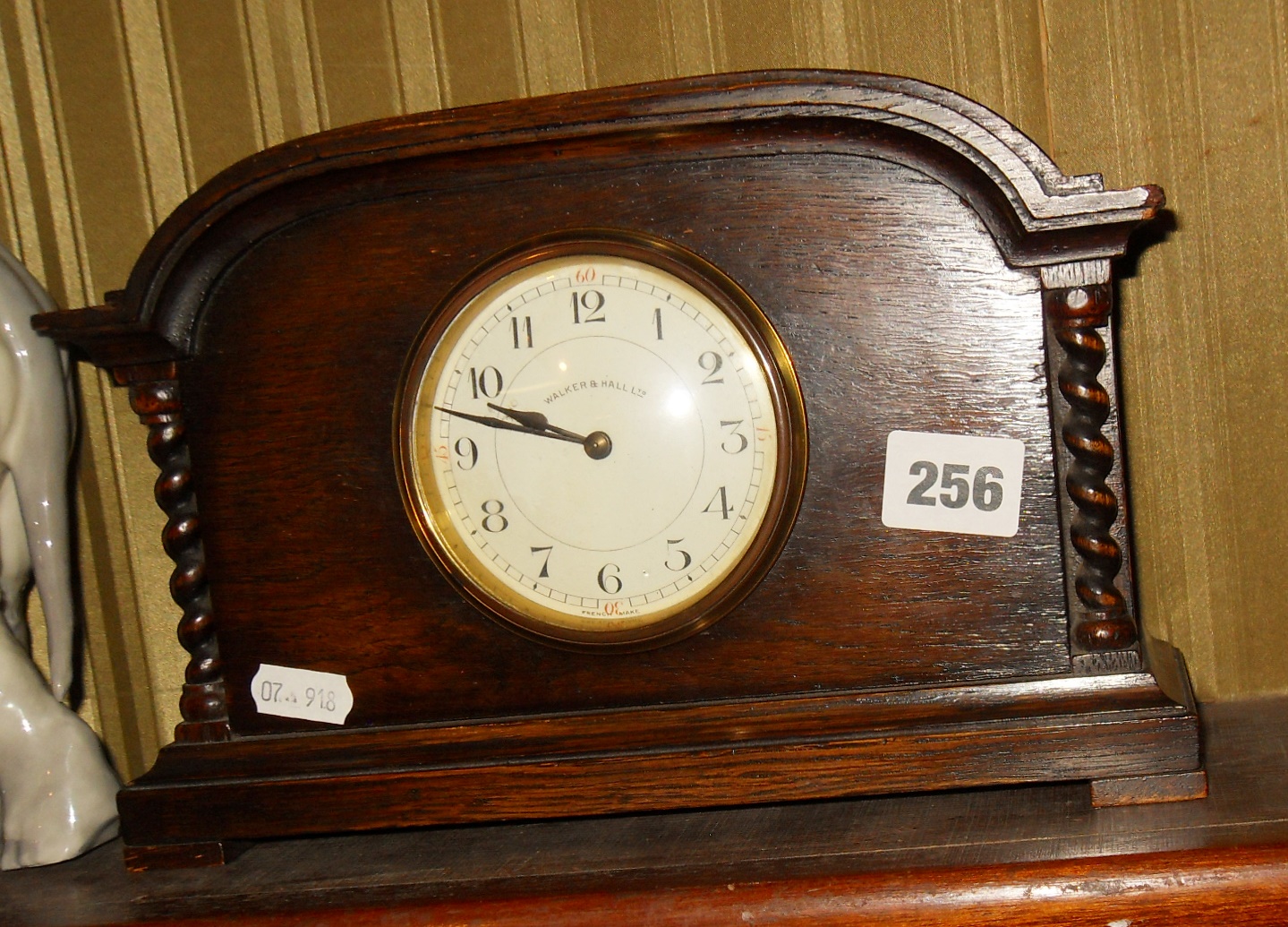 Oak cased mantle clock with dial marked Walker & Hall