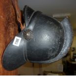 Victorian leather covered fireman's helmet A/F