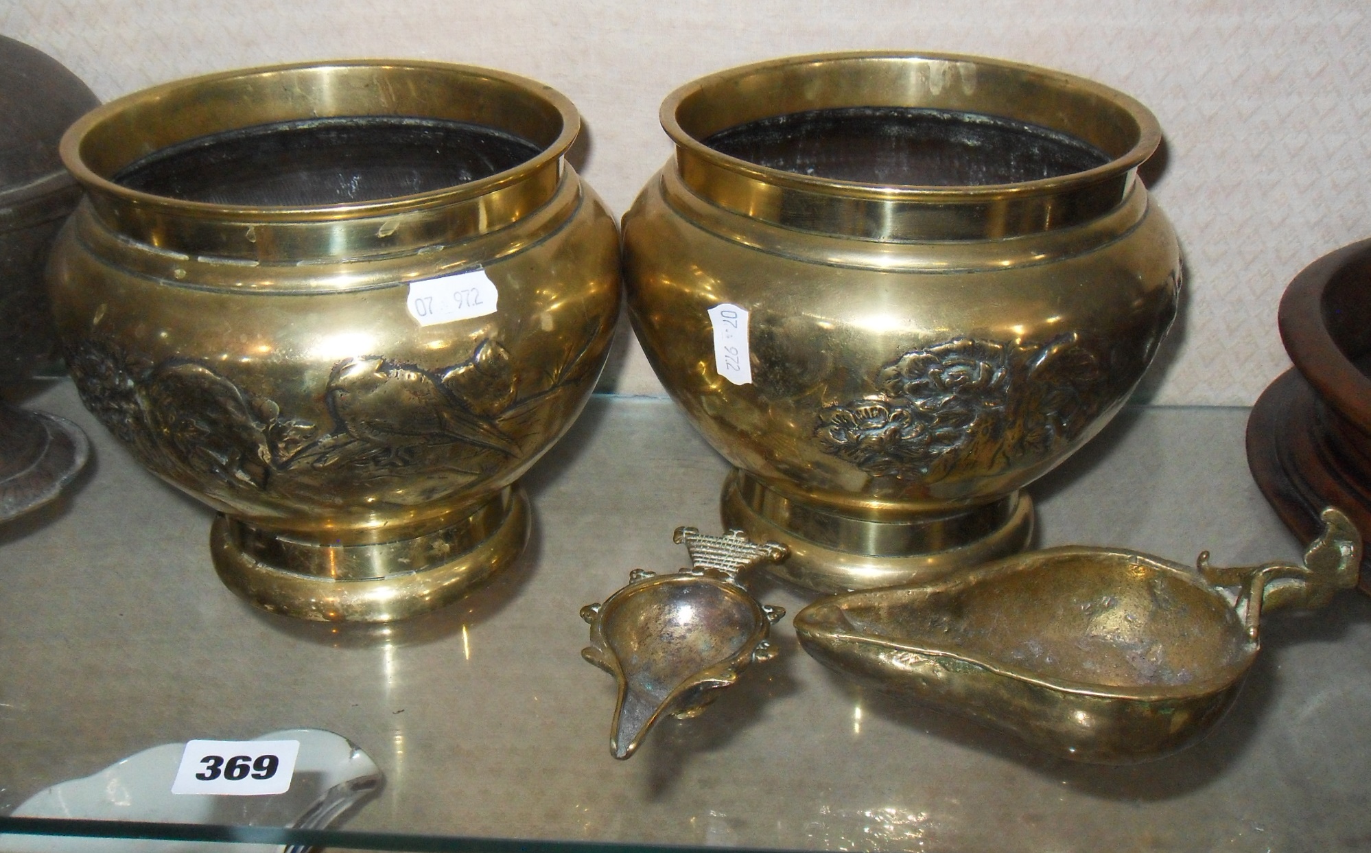 Two Oriental bronze censers, a pair of Oriental brass jardinieres, a Chinese bronze censer in the - Image 7 of 21