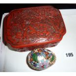 Cinnabar type lacquered box with an enamelled egg