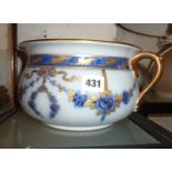 Edwardian Adderley's China chamberpot, blue & white with gilt detailing