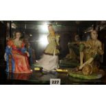 Royal Worcester figurine of "Winter Waltz", a Coalport figurine "Basket Maker" and another