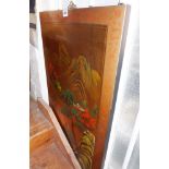 Two Chinese lacquered gold panels with painted mountain scenes