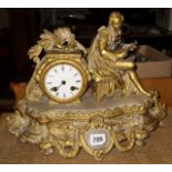 19th c. French marble and gilt metal mantle clock surmounted with lyre player