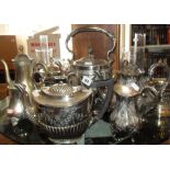 Collection of silver-plated teapots, coffee pots, milk jugs etc.