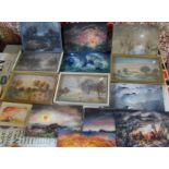 Group of framed and unframed impressionistic gouache watercolour studies of landscapes and seascapes