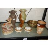 Pair of Noritake lidded pots with tripod legs, a Doulton Lambeth tumbler with white metal rim,