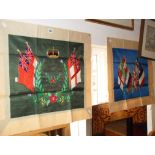 An embroidered silk panel of Flags of Nations and another similar