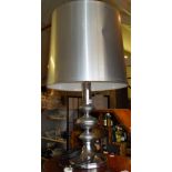 Tall 1970's silver table lamp and shade originally purchased from Heals department store