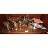 Collection of eight various spirit lamps inc. Art Nouveau bronze Greco-Roman style lamp, 2 "Aladdin"