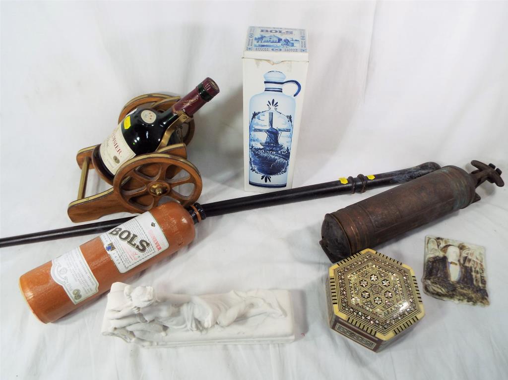 A good mixed lot to include a Courvoisier cognac bottle with stand in the form of a cannon,