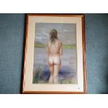 Allan Cownie - 'Nude looking at Lake', a pastel on ingres paper,