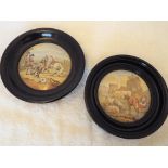 Prattware - a pair of framed pot lids,