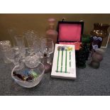 A mixed lot of glassware to include a selection of cut crystal, cocktail stirrers, boxed,