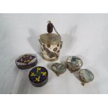 Six Asian white metal trinket / pill boxes and similar with enamel decoration - Est £50 - £80