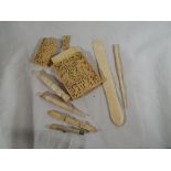 A collection of assorted pre-1947 ivory items to include a card box,