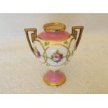 Minton - a small twin handled urn-shaped vase,