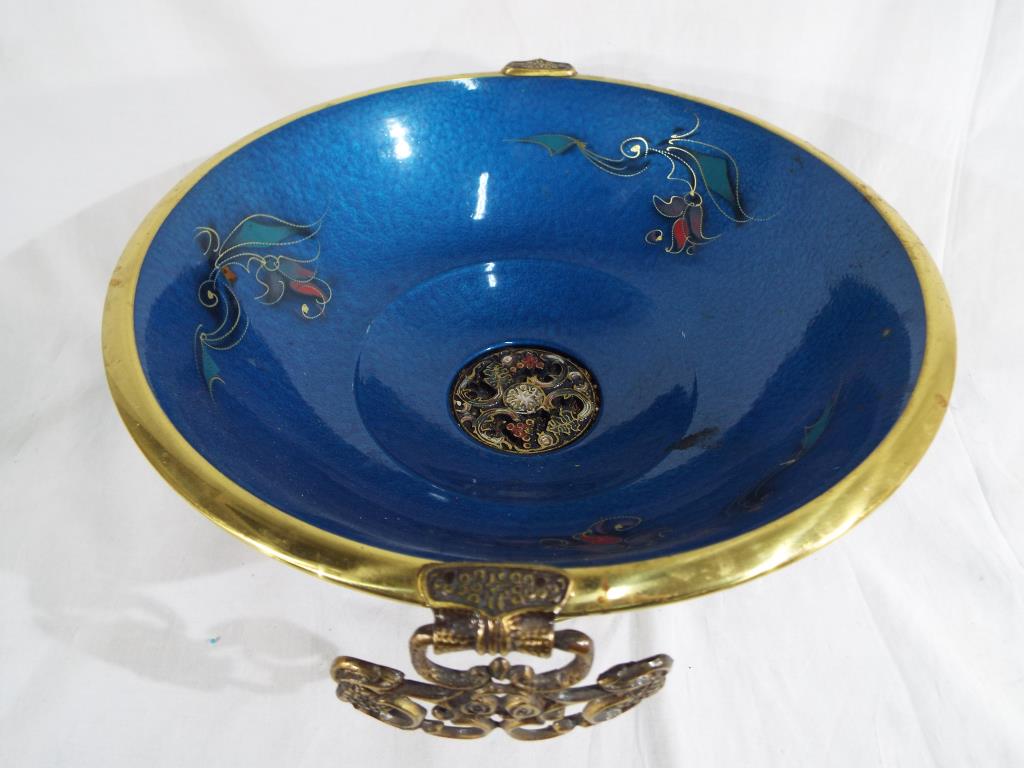 A good quality unusual enamelled brass pedestal bowl centrepiece, - Image 4 of 4