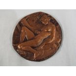 Philip Nathan - a late 20th century oval cast bronze medal, obverse depiction of a female nude,