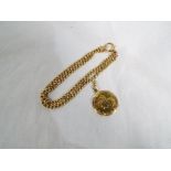 Gold Half Eagle - an American gold five dollar coin 1903 in yellow metal mount and chain,