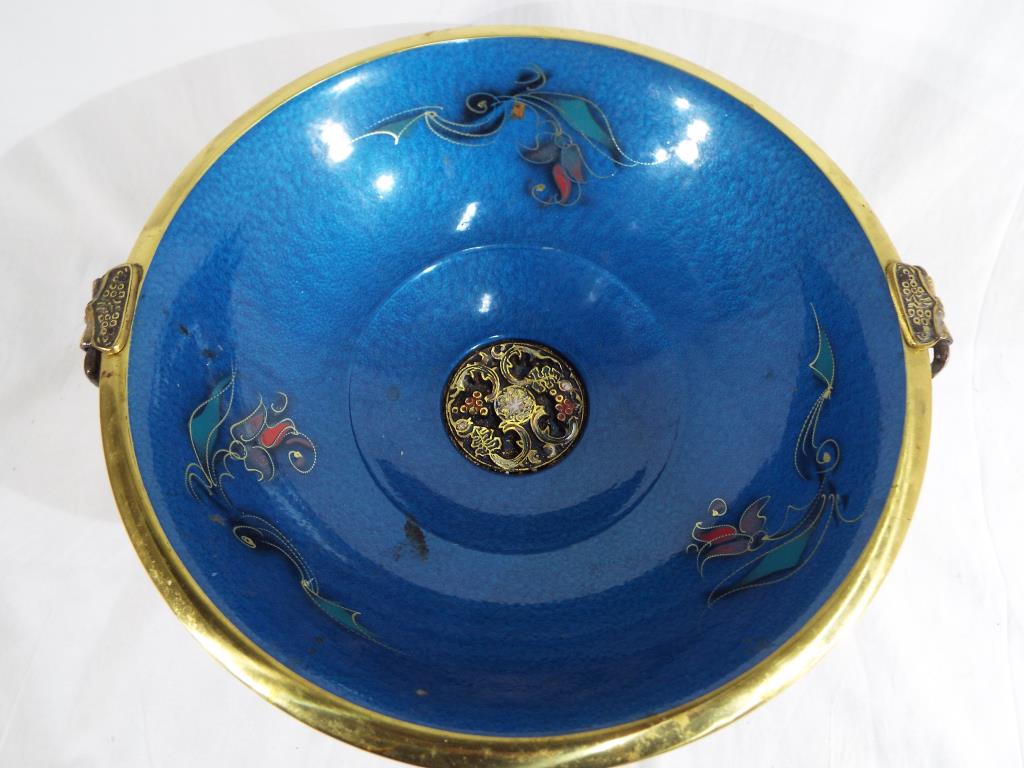 A good quality unusual enamelled brass pedestal bowl centrepiece, - Image 2 of 4