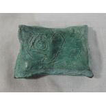 Sleeping Tablet by Carole Dodds ca 2000 - a miniature cast verdigris bronze sculpture in the form