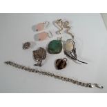 A collection of jewellery items to include predominantly silver examples to include opal brooch,