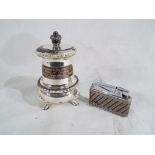 A good quality unusual plated Ronsons table lighter with silver plaque inscribed Alderman E