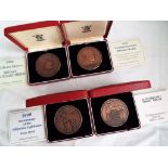 Four Royal Mint commemorative bronze medals comprising 1889-1989 Llantrisant Town Trust,