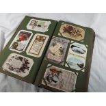 An old album containing over 370 postcards including UK topographical, social history, greetings,