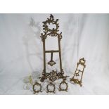 A collection of good quality brass picture frames and a small collection of glassware (qty)