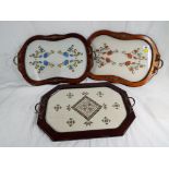 Three good quality gallery trays with brass detailing inlaid with handmade lace from Lefkira of