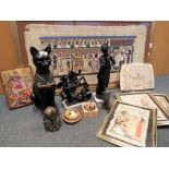 A quantity of Egyptian prints and collectables and a George and the Dragon figure.