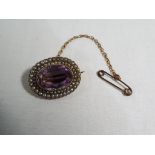 A 9 carat yellow gold amethyst and pearl antique brooch, approx. 7.