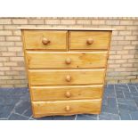 A pine chest of four over two chest of drawers 90cm x 75cm x 40cm