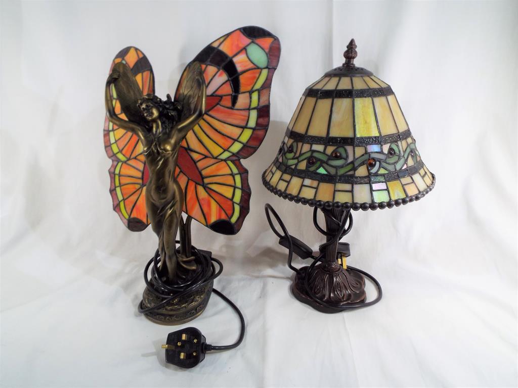 Two Led glass shade table lamps.