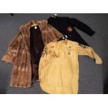 A good mixed lot of vintage clothing to include a navy double breasted blazer with badge on pocket