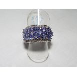 A silver tanzanite and diamond dress ring, size P, approx. 6.