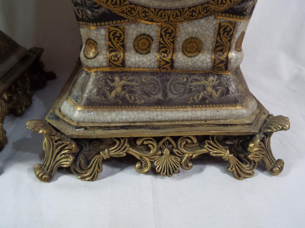 A pair of good quality brass and ceramic - Image 2 of 4