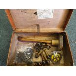 A good lot to include a vintage suitcase, 7 door knockers, 5 metal coat hooks,