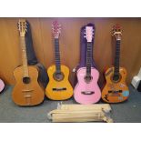 Four acoustic guitars to include a Herald model No. HN34, a Candybox model No.