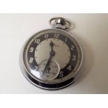 A gentleman's white metal cased, stem wind pocket watch,
