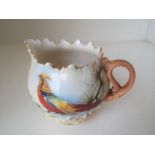 Royal Worcester (for Locke & Co) - a blush ivory cream jug hand painted with depiction of an exotic