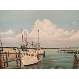 An oil on canvas depicting a coastal scene signed by the artist lower left H Dean,