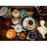 A good mixed lot to include a large brown Denby coffee jug, a smaller blue Denby coffee jug,