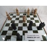 Withdrawn - A large vintage resin gothic style chess set and board, board measures approx.