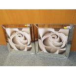 Two pictues of a rose in a pair of mirrored frames 48 cm x 48 cm including frames.